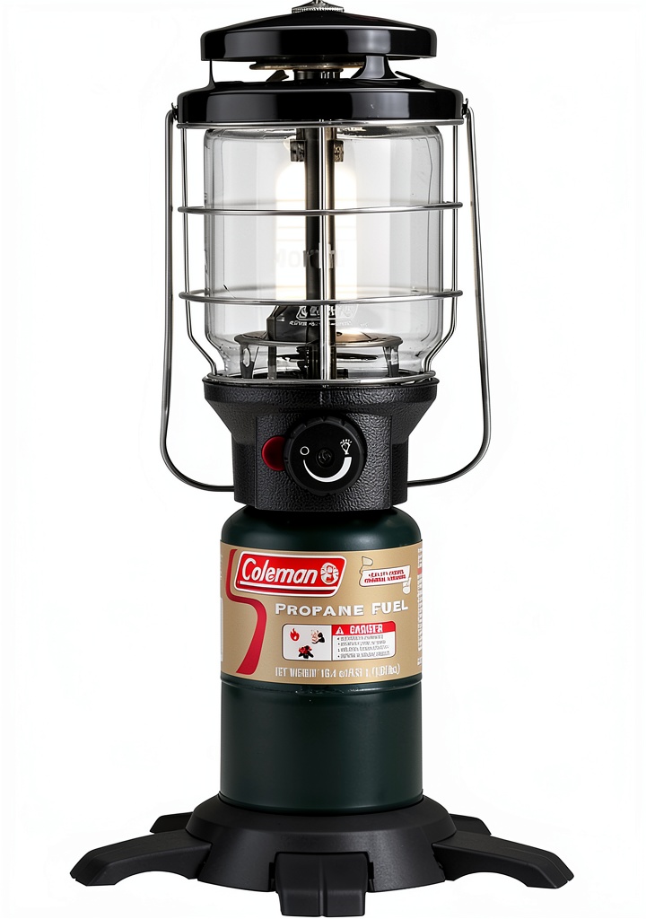 Coleman Propane Lantern illuminating a campsite at night