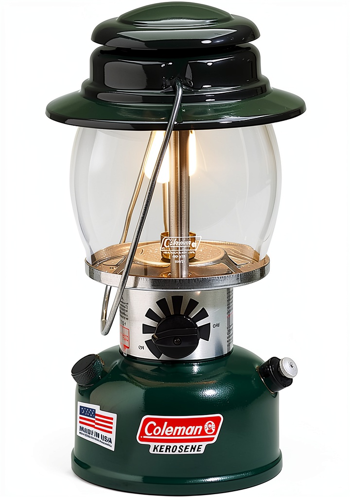 Coleman Kerosene Lantern illuminating a campsite at night