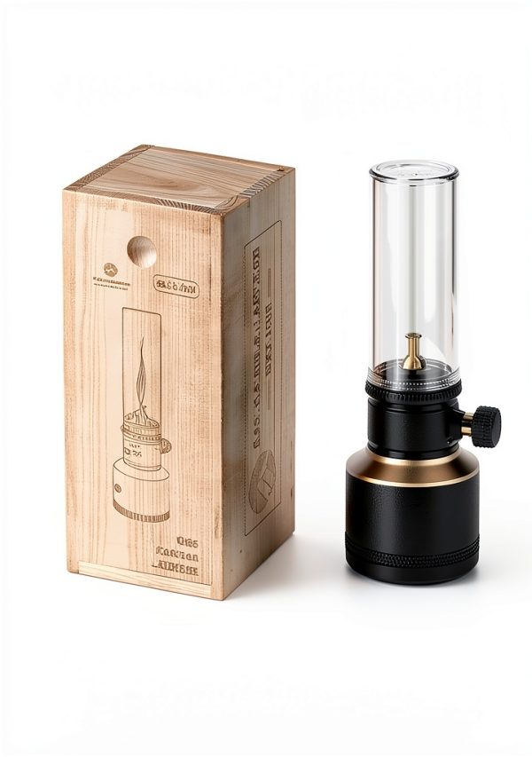 Camping Moon Gas Lantern Refillable Canister Black Wood Case-3