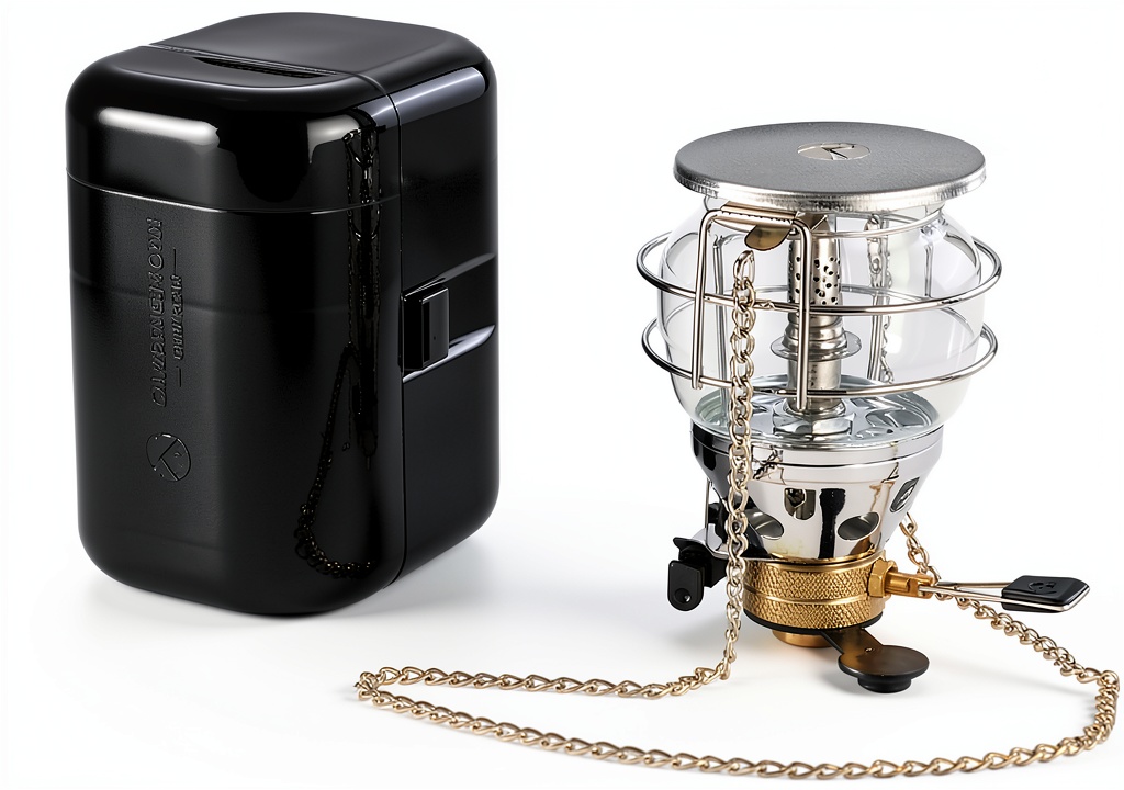 Camping Moon portable gas lantern illuminating a tent at night