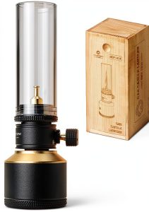 Camping Moon Gas Lantern Refillable Canister Black Wood Case-0