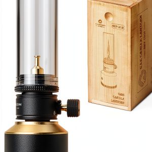 Camping Moon Gas Lantern Refillable Canister Black Wood Case-0