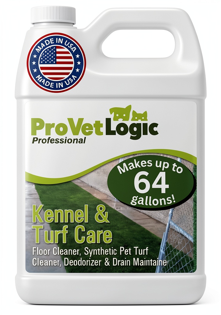 Applying Pro Vet Logic foam cleaner to a kennel floor