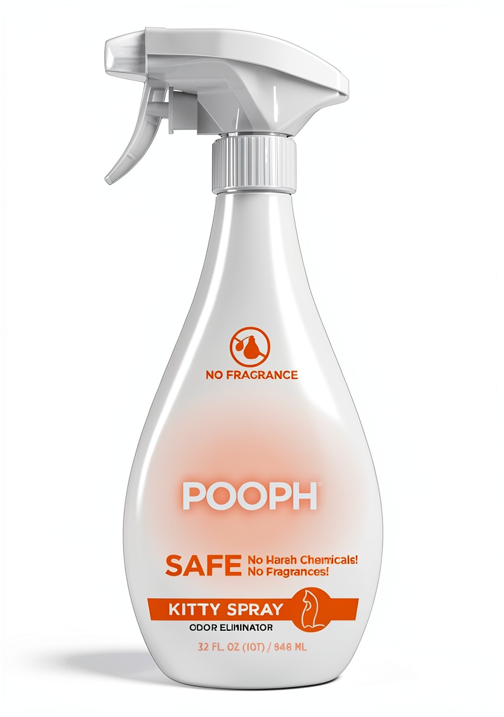 Pooph deodorizer being sprayed on a carpet in a living room