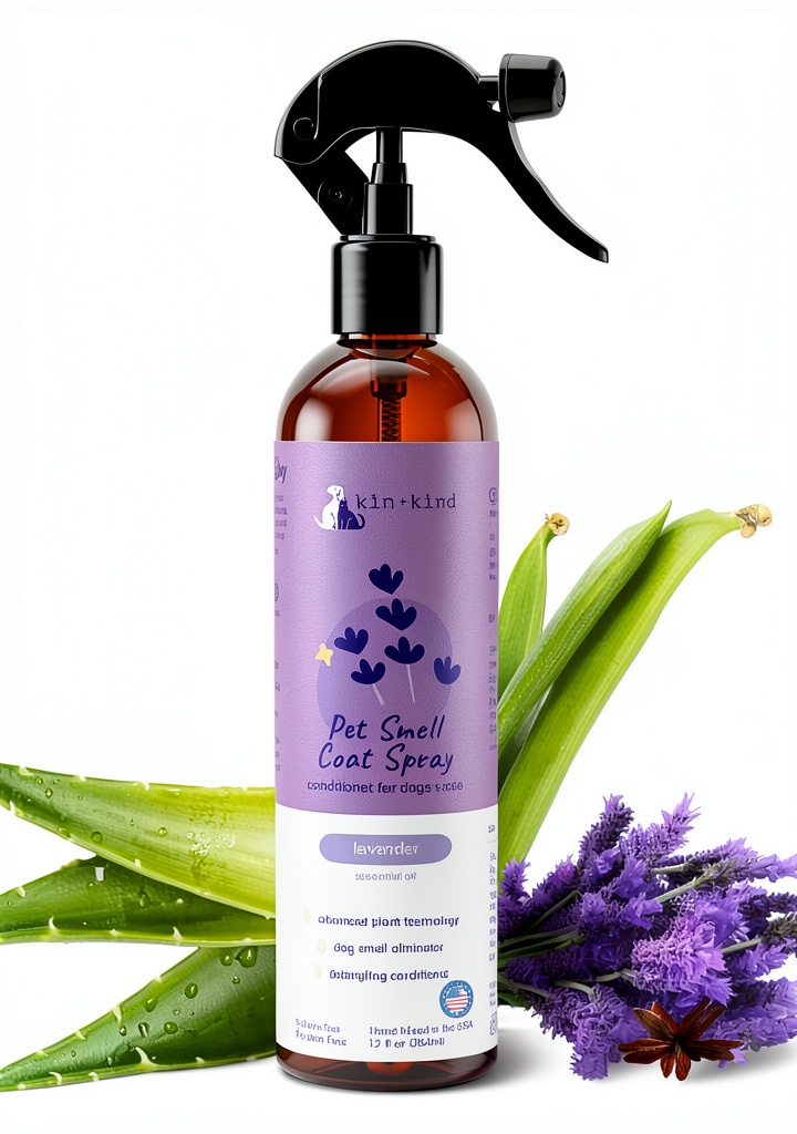 Kin+kind Lavender Deodorizing Spray being applied to a dog coat